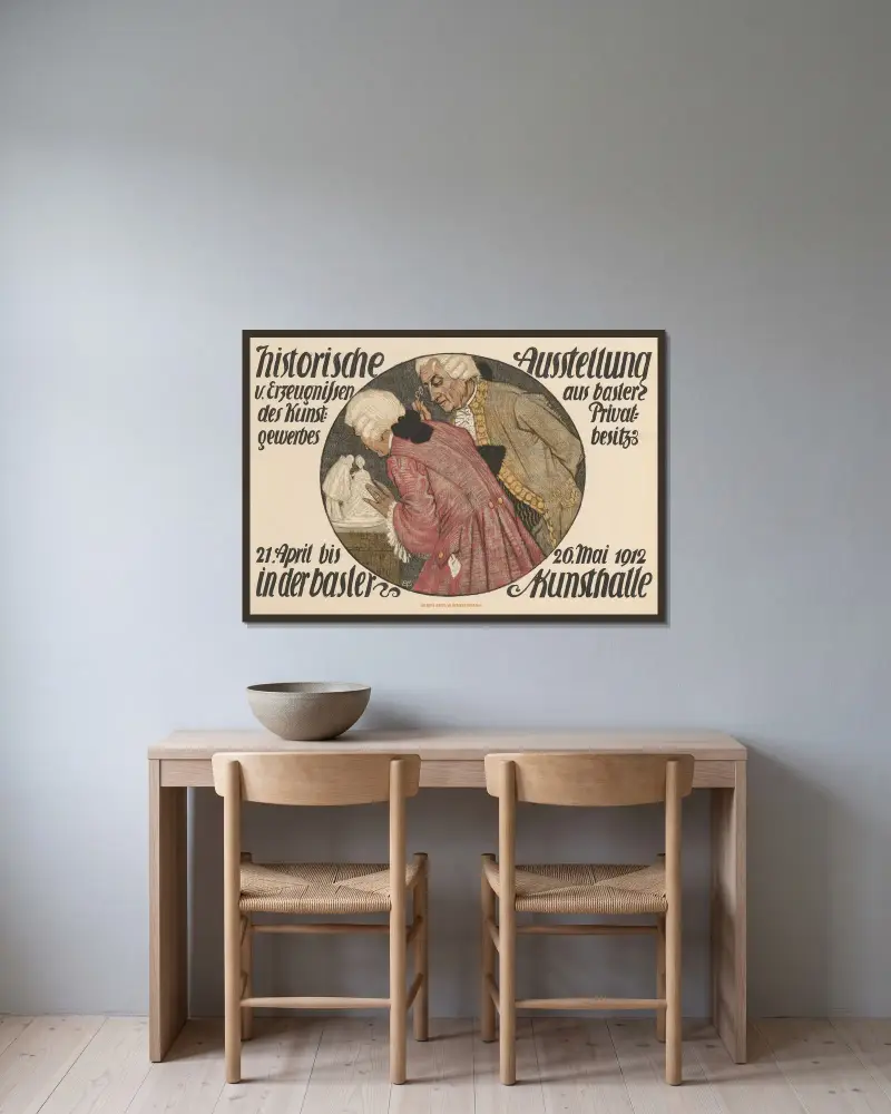 Historische Ausstellung v. Erzeugnissen des Kunstgewerbes aus Basler Privatbesitz in der Basler Kunsthalle av Burkhard Mangold inramad på en vägg