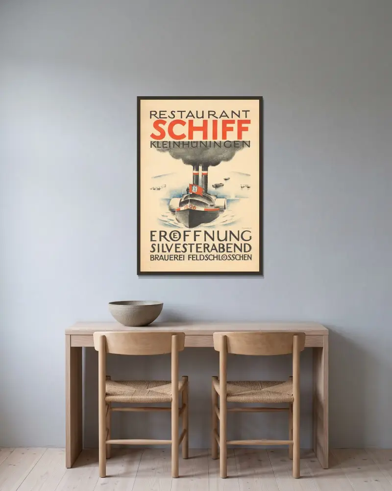 Restaurang Schiff Kleinhüningen av Burkhard Mangold inramad på en vägg