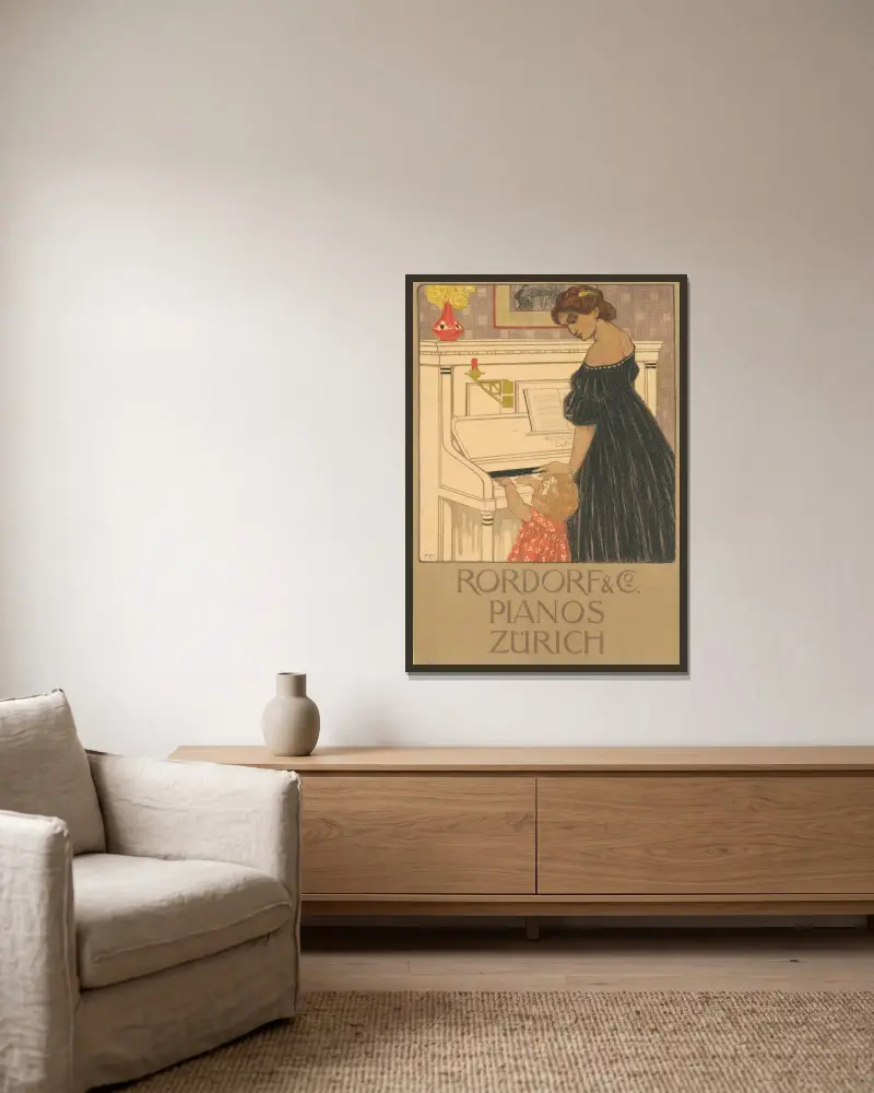 Rordorf & Co. Pianos Zürich av Burkhard Mangold inramad på en vägg
