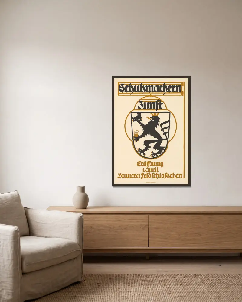 Schumachernzunft – Eröffnung Brauerei Feldschlösschen von Burkhard Mangold gerahmt an einer Wand