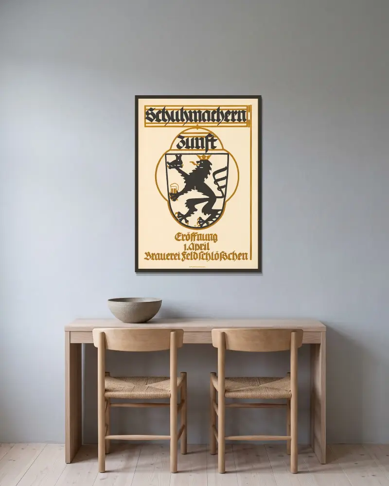 Schumachernzunft – Eröffnung Brauerei Feldschlösschen von Burkhard Mangold gerahmt an einer Wand