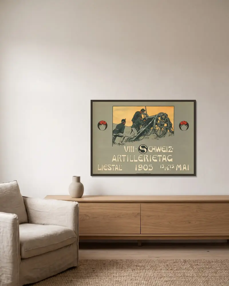 VIII Schweiz Artillerietage 1905 av Burkhard Mangold inramad på en vägg