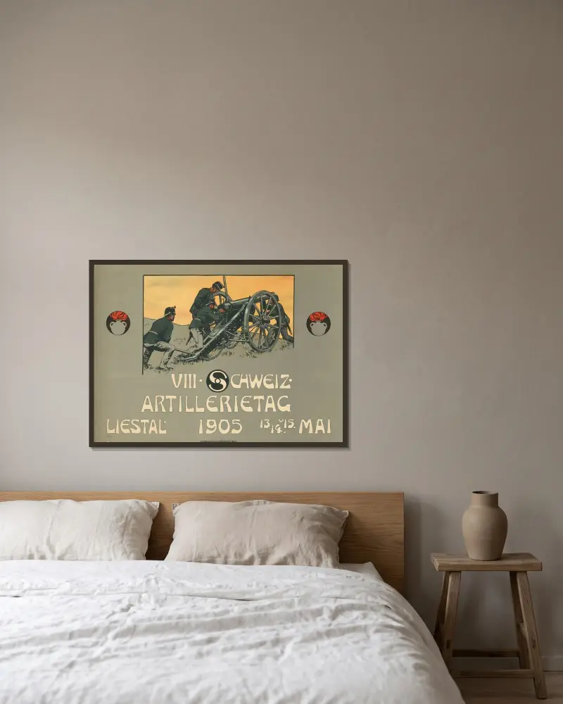 VIII Schweiz Artillerietage 1905 av Burkhard Mangold inramad på en vägg