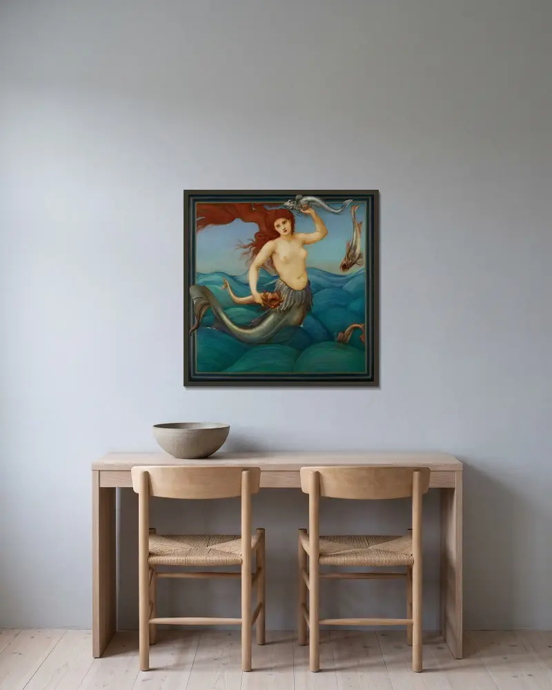 Eine Meernymphe von Sir Edward Coley Burne-Jones gerahmt an einer Wand