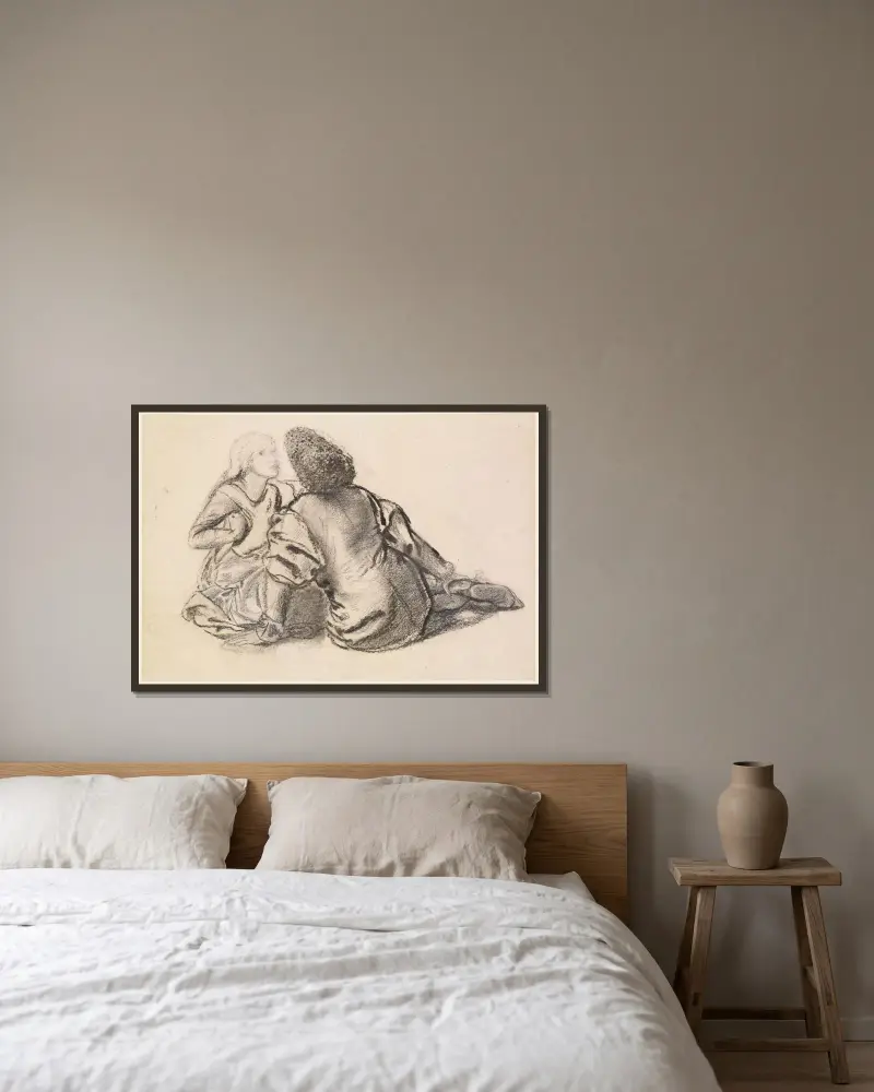 Eine Idylle – Studie von Sir Edward Coley Burne-Jones gerahmt an einer Wand