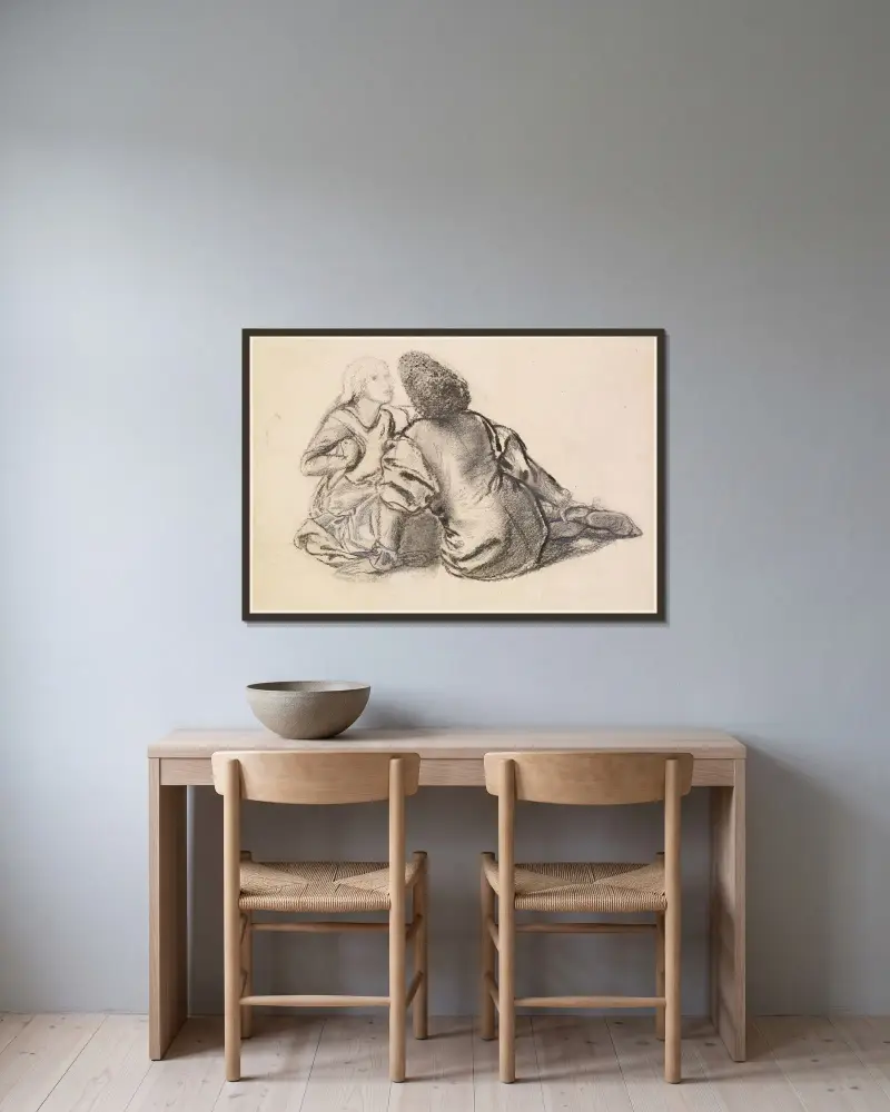 Eine Idylle – Studie von Sir Edward Coley Burne-Jones gerahmt an einer Wand