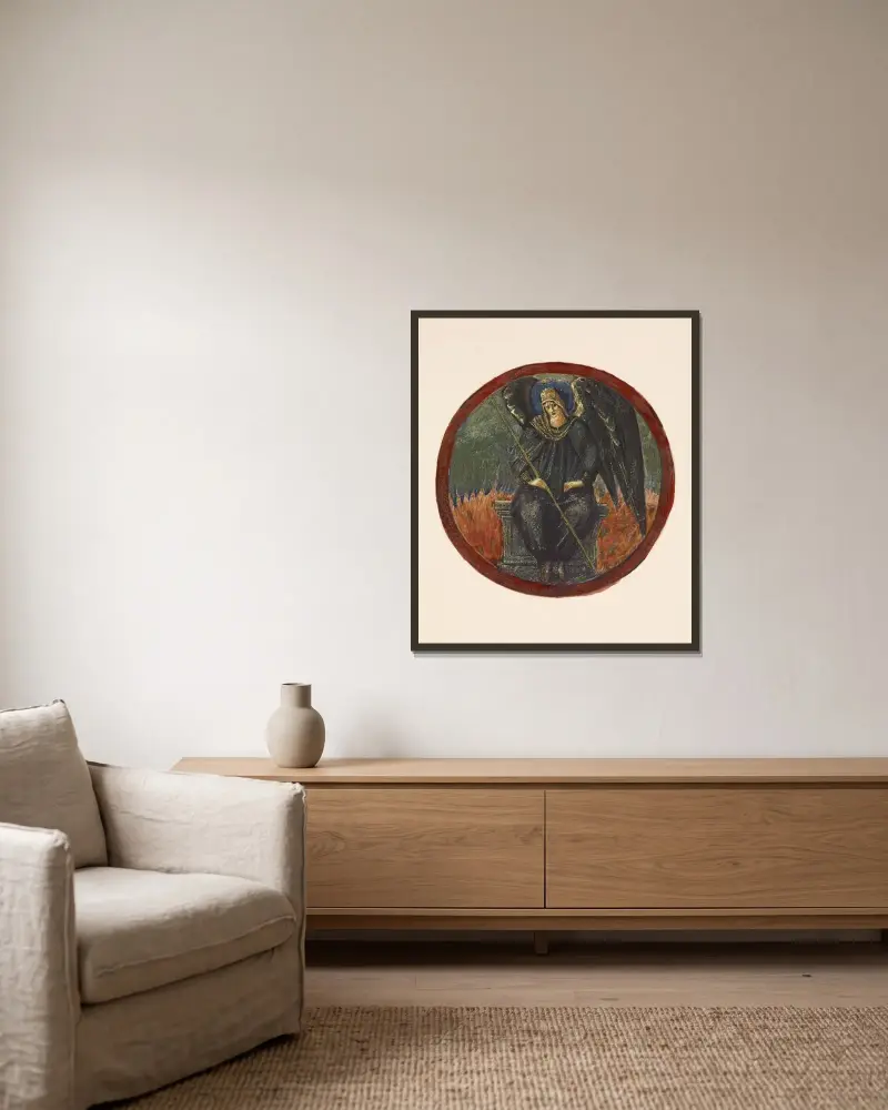 Schwarzer Erzengel von Sir Edward Coley Burne-Jones gerahmt an einer Wand