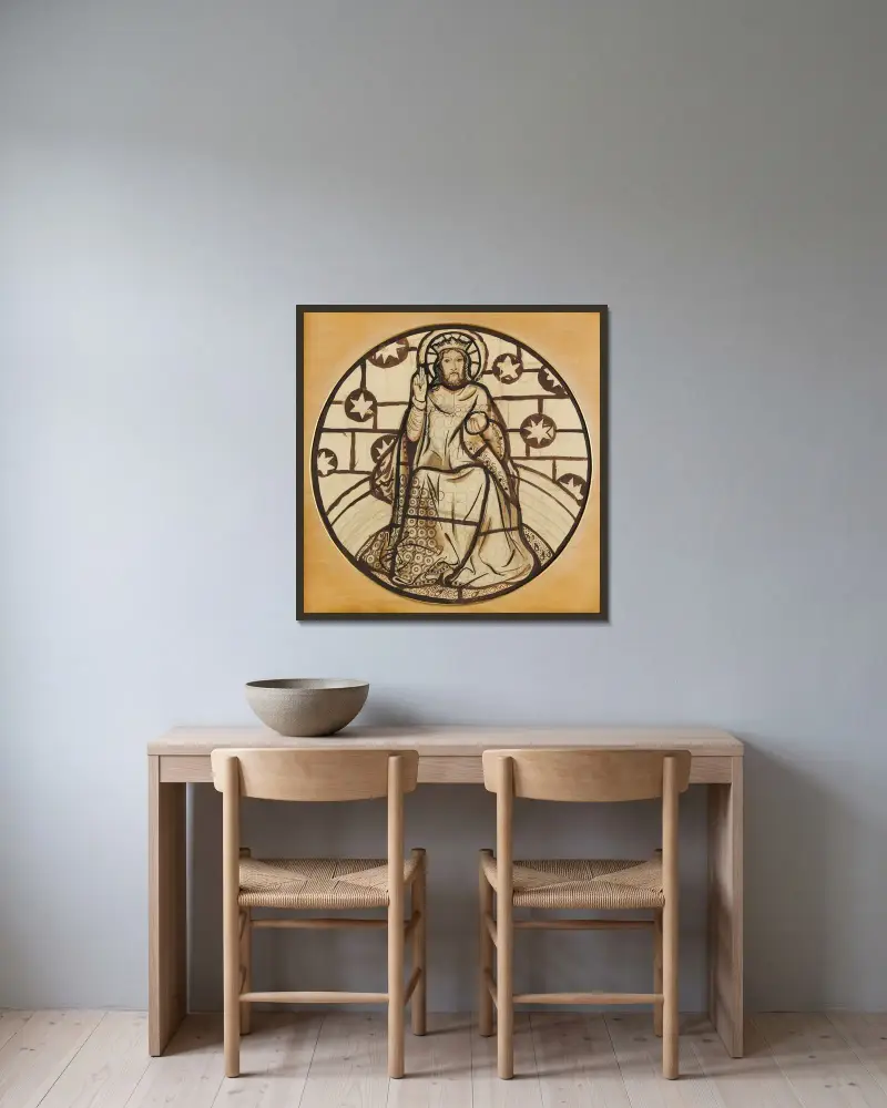 Christus in Majestät von Sir Edward Coley Burne-Jones gerahmt an einer Wand
