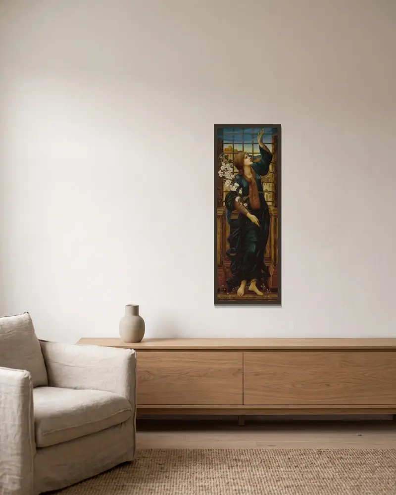 Die Hoffnung von Sir Edward Coley Burne-Jones gerahmt an einer Wand