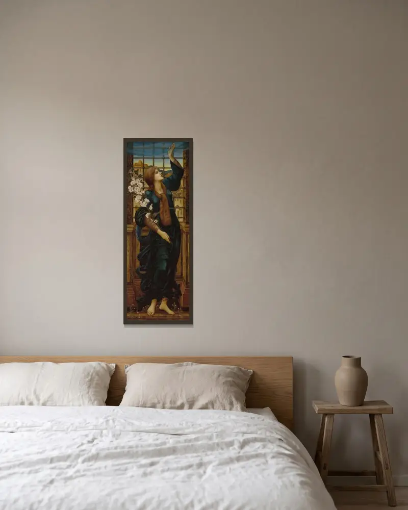 Die Hoffnung von Sir Edward Coley Burne-Jones gerahmt an einer Wand