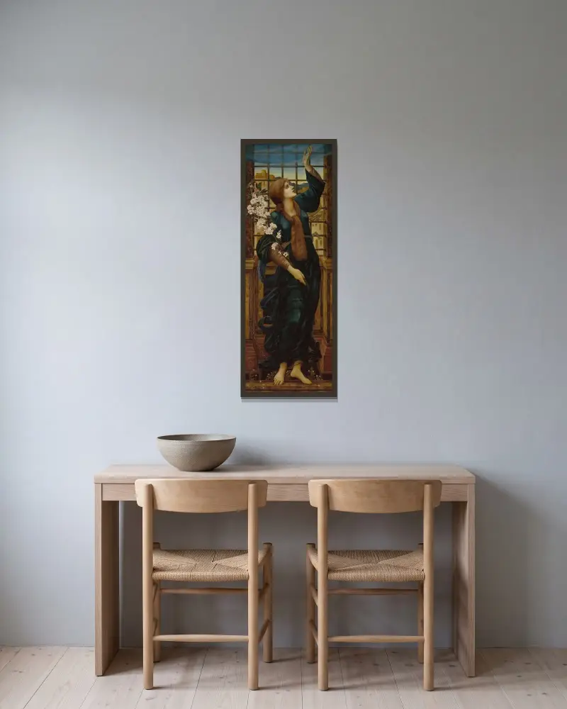 Die Hoffnung von Sir Edward Coley Burne-Jones gerahmt an einer Wand