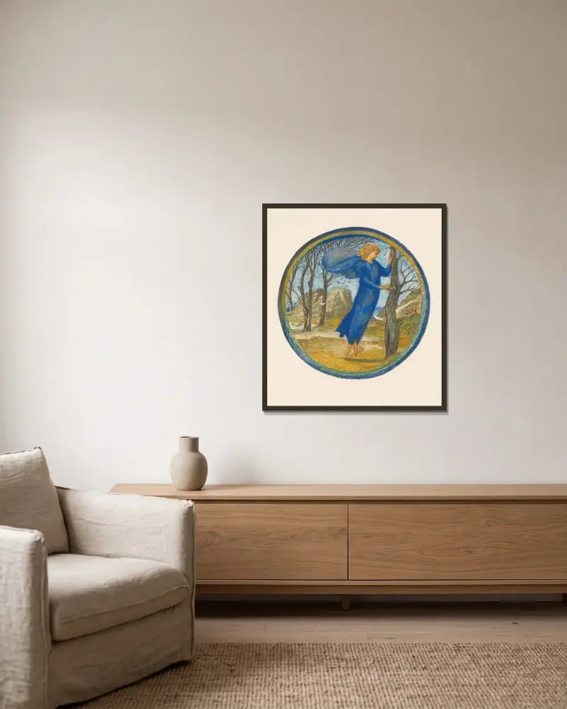 Frühlingsschlüssel von Sir Edward Coley Burne-Jones gerahmt an einer Wand