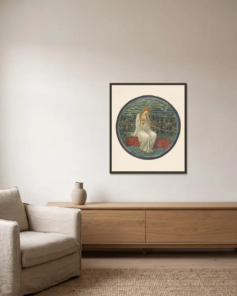 Liebe in Verstrickung von Sir Edward Coley Burne-Jones gerahmt an einer Wand