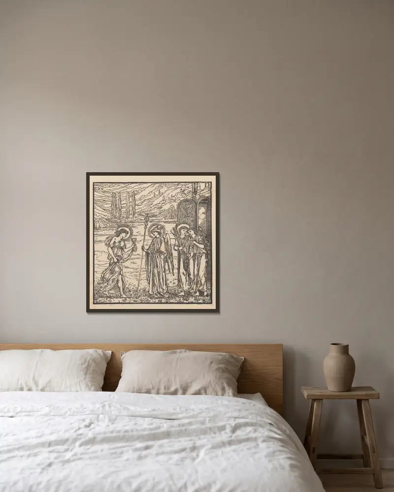 Psýché přijata na Olymp I, Sir Edward Coley Burne-Jones v rámu na stěně