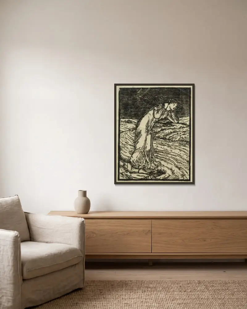 Psyche, die sich in den Fluss stürzt von Sir Edward Coley Burne-Jones gerahmt an einer Wand