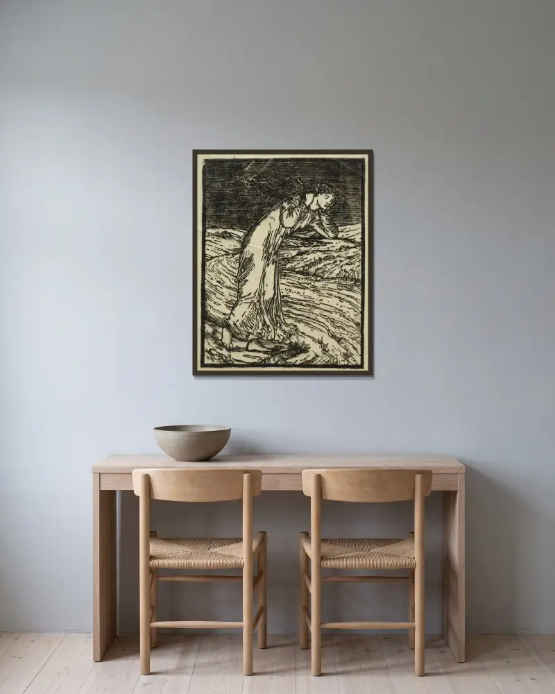 Psyche, die sich in den Fluss stürzt von Sir Edward Coley Burne-Jones gerahmt an einer Wand