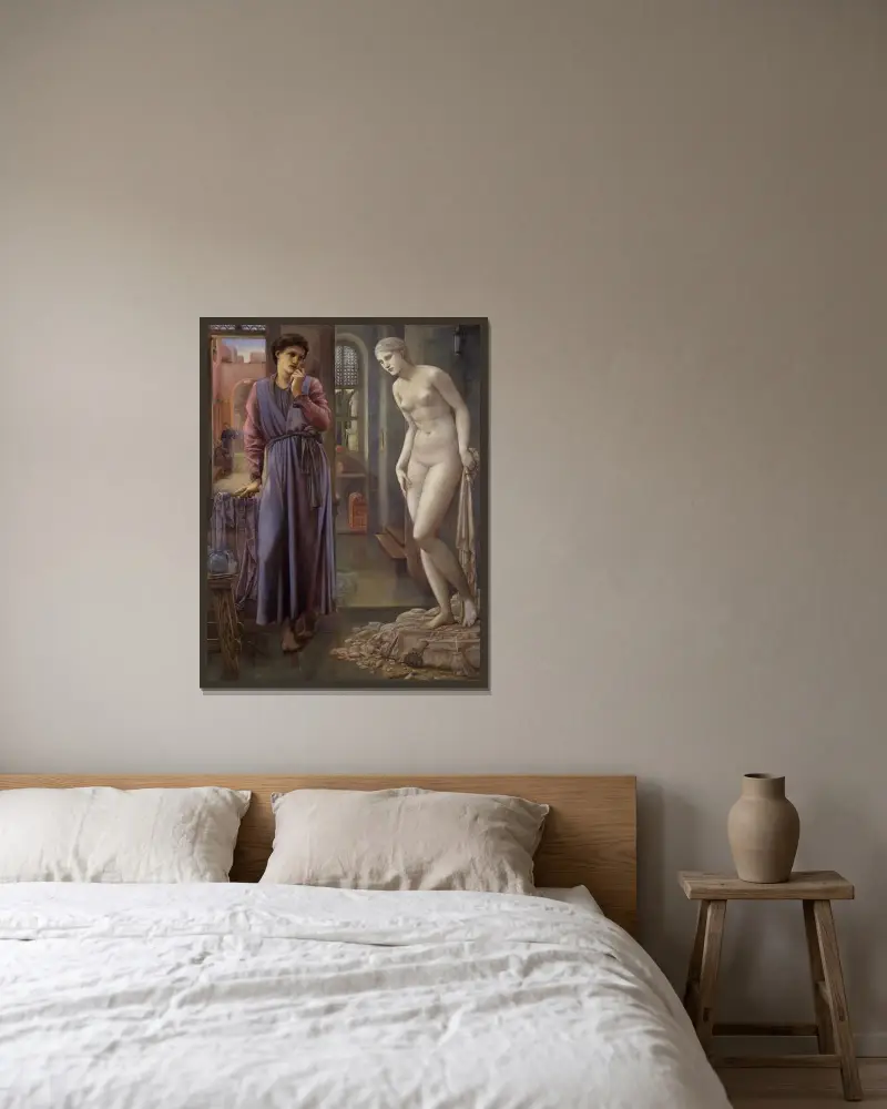 Pygmalion And The Image – The Hand Refrains av Sir Edward Coley Burne-Jones inramad på en vägg
