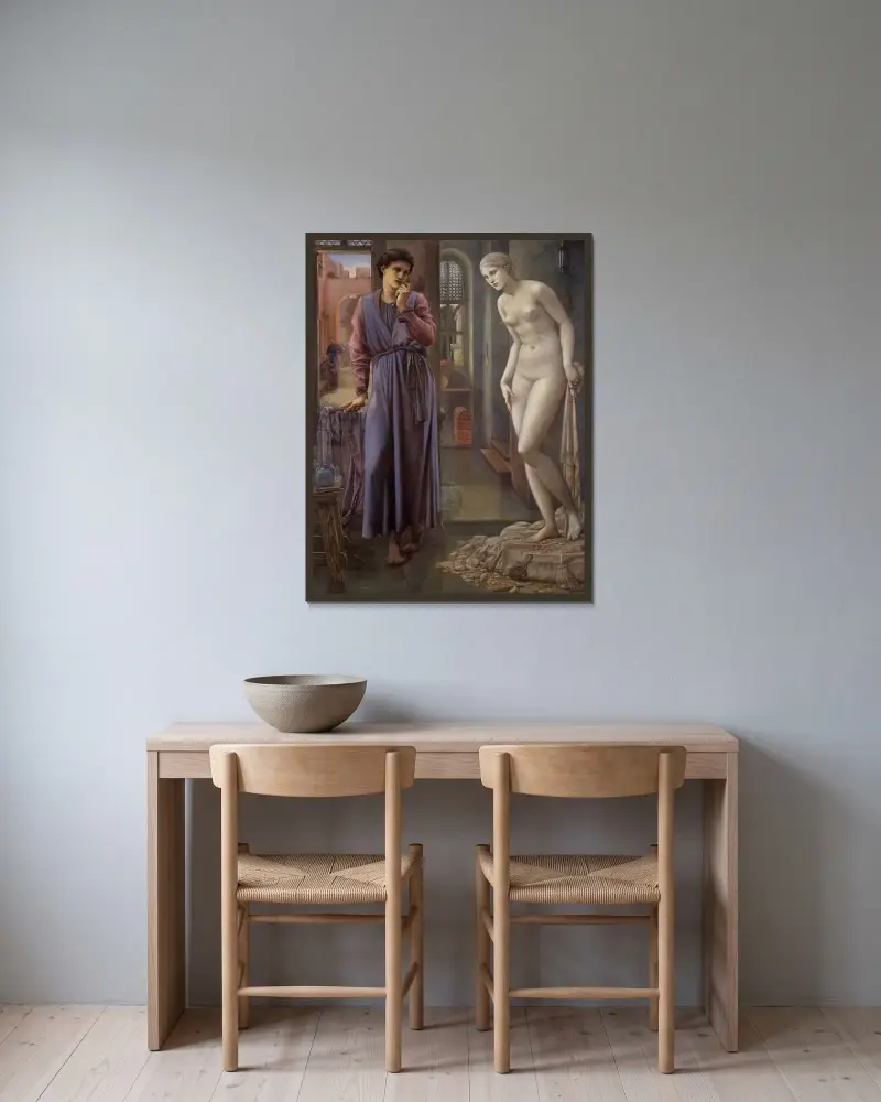 Pygmalion And The Image – The Hand Refrains av Sir Edward Coley Burne-Jones inramad på en vägg