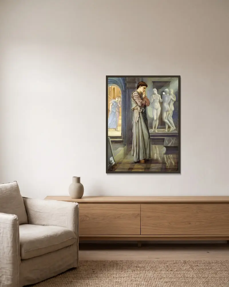 Pygmalion And The Image – The Heart Desires av Sir Edward Coley Burne-Jones inramad på en vägg