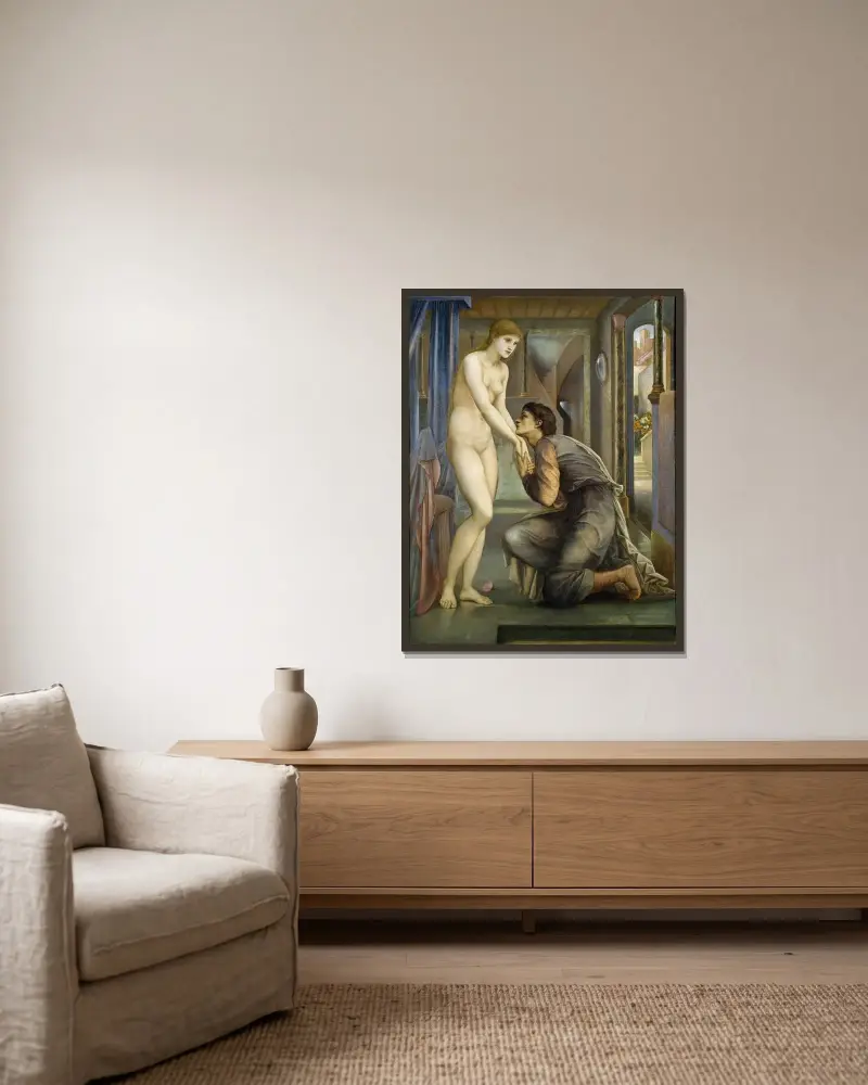 Pygmalion And The Image – The Soul Attains av Sir Edward Coley Burne-Jones inramad på en vägg