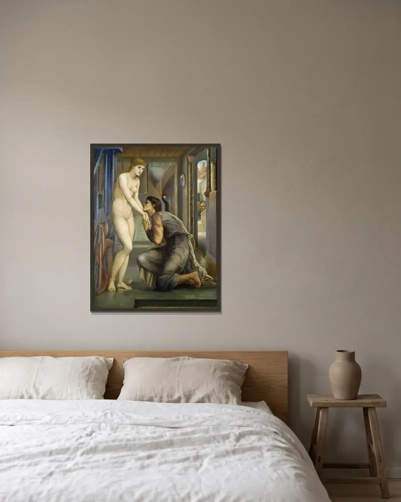Pygmalion And The Image – The Soul Attains av Sir Edward Coley Burne-Jones inramad på en vägg