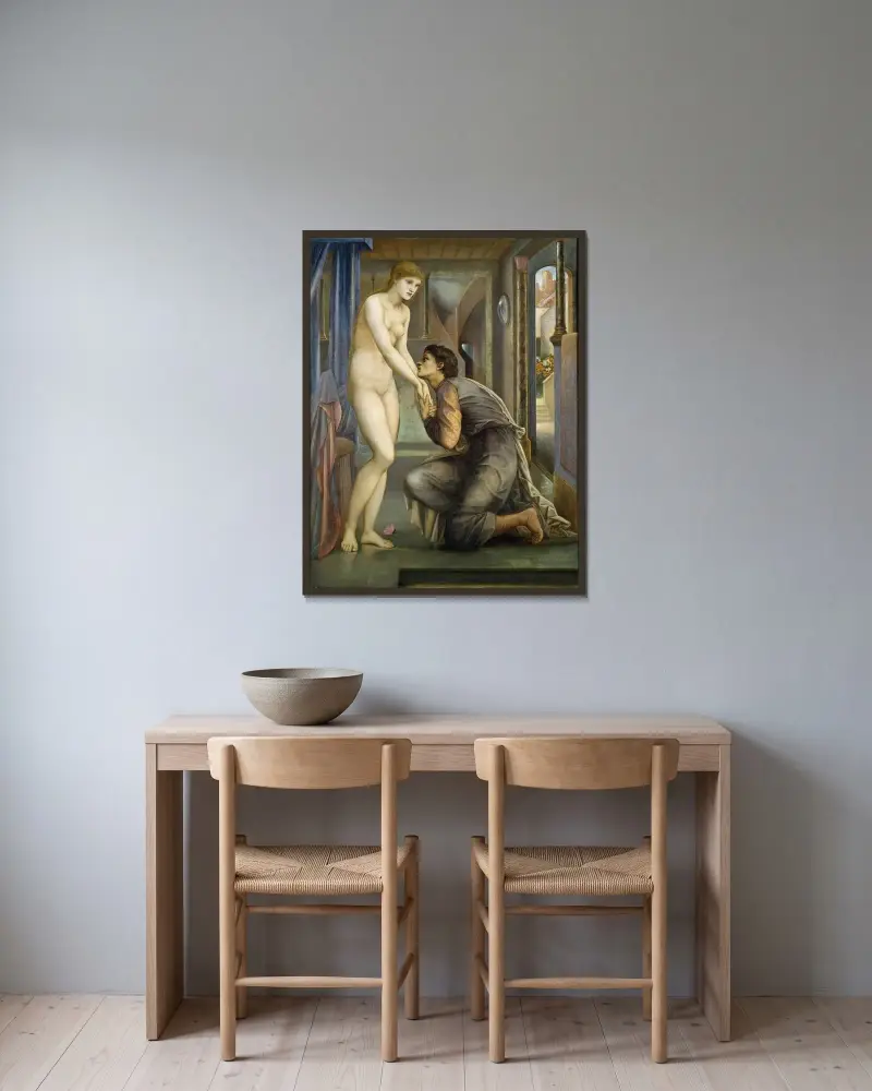 Pygmalion And The Image – The Soul Attains av Sir Edward Coley Burne-Jones inramad på en vägg
