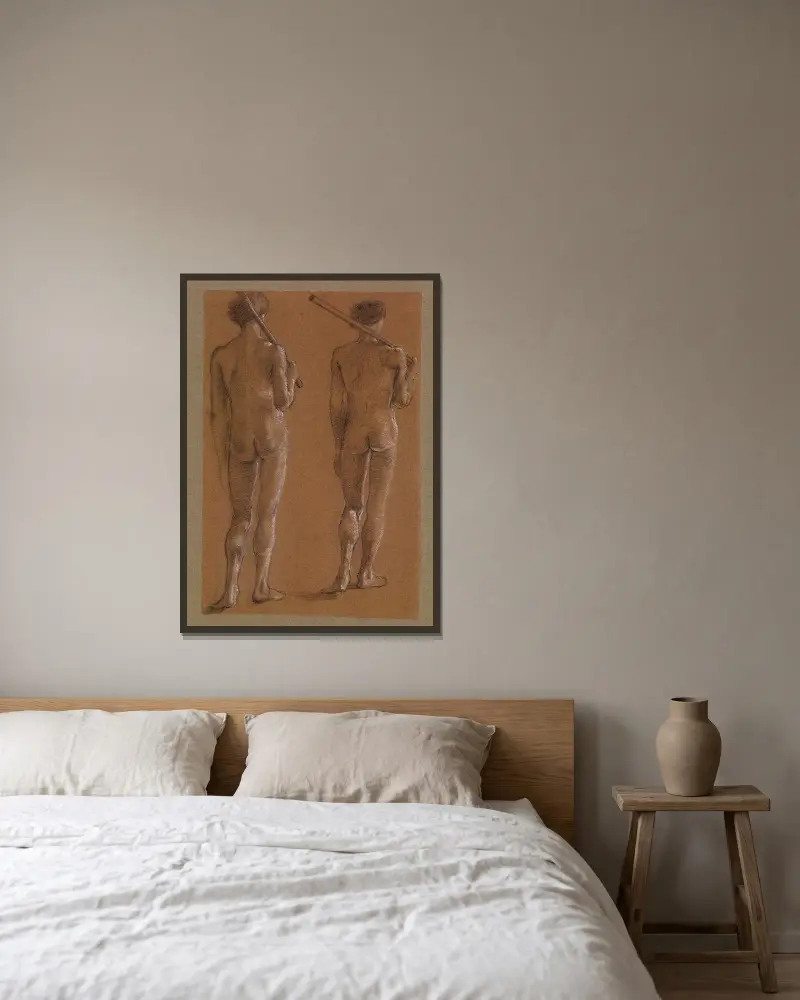 St George Series – Male Nude – Studies of two Soldiers for ‘The Princess led to the Dragon’ av Sir Edward Coley Burne-Jones inramad på en vägg