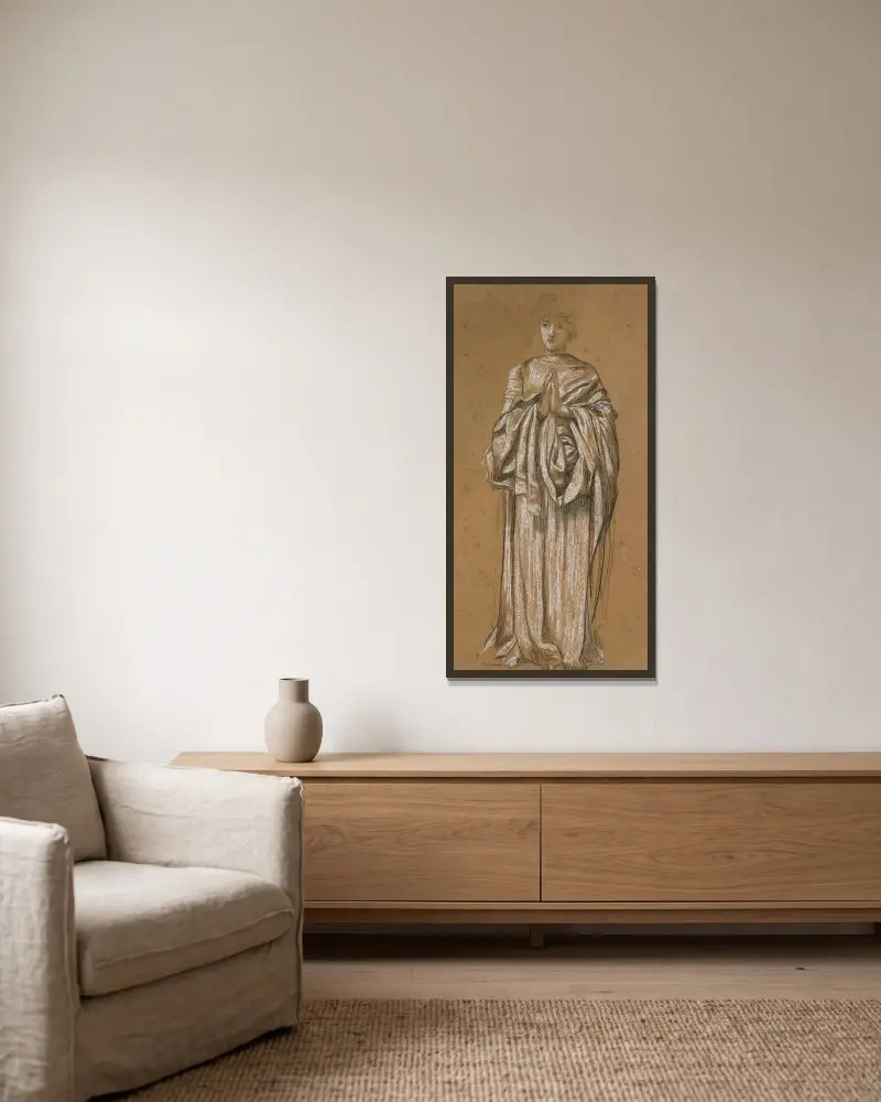 Stojící drapovaná figura, Sir Edward Coley Burne-Jones v rámu na stěně