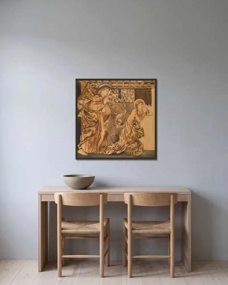 Verkündigung von Sir Edward Coley Burne-Jones gerahmt an einer Wand