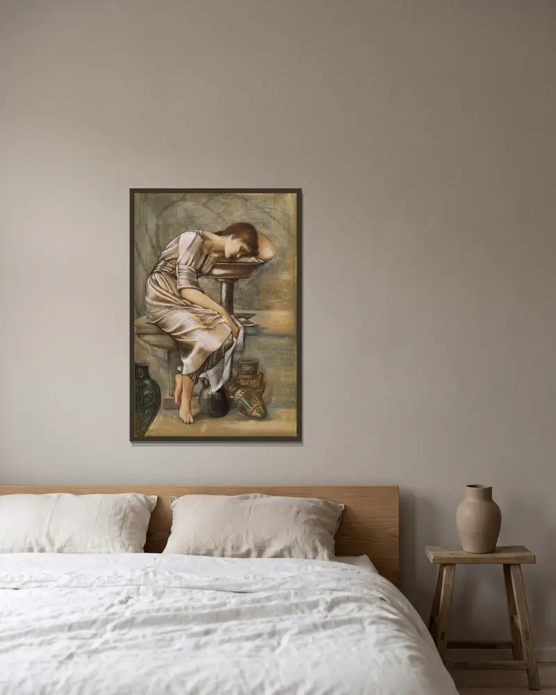The Briar Rose Series – Study for ‘The Garden Court’, 1889 – nr 2 av Sir Edward Coley Burne-Jones inramad på en vägg