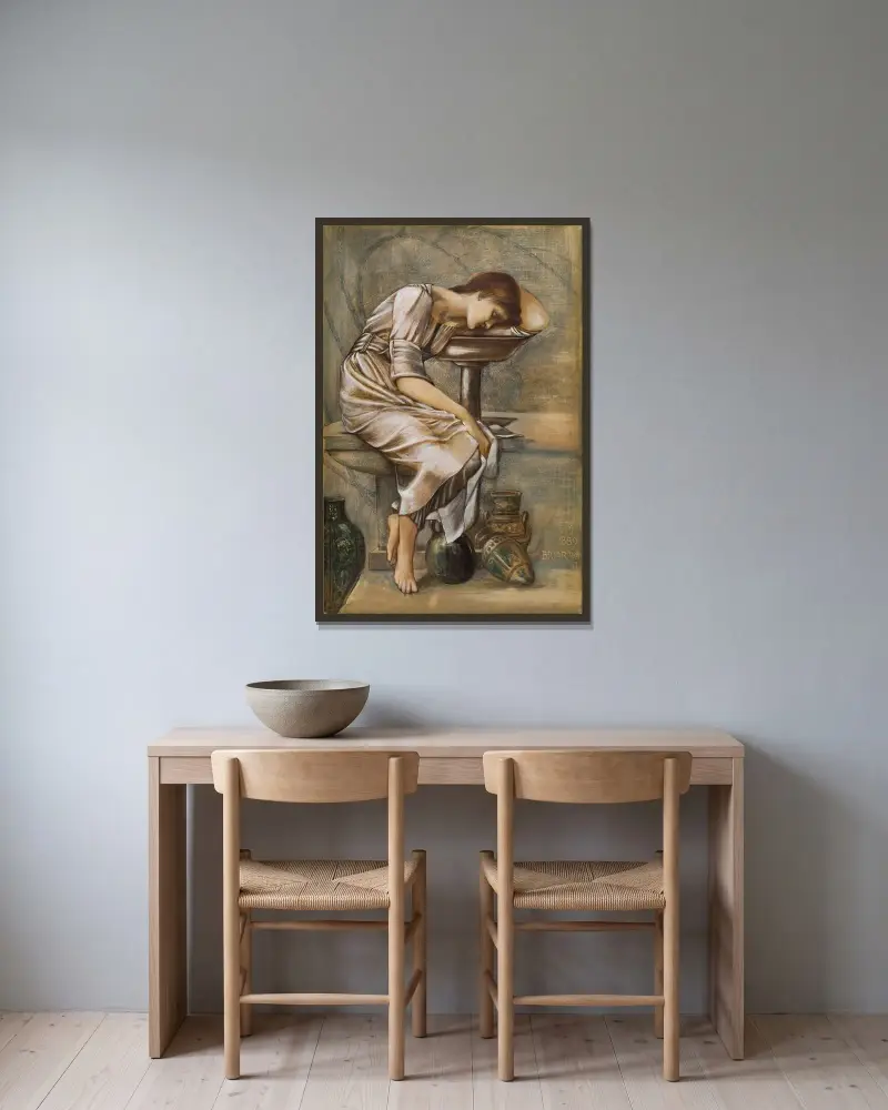 The Briar Rose Series – Study for ‘The Garden Court’, 1889 – nr 2 av Sir Edward Coley Burne-Jones inramad på en vägg