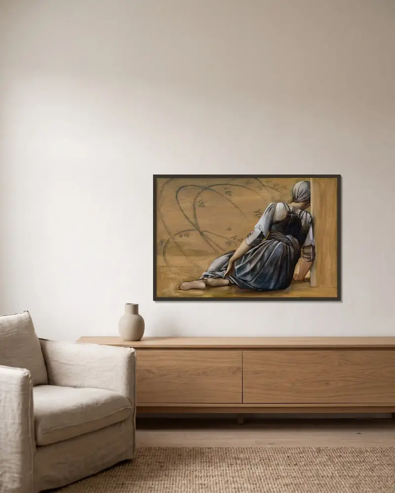 The Briar Rose Series – Study for ‘The Garden Court’ II av Sir Edward Coley Burne-Jones inramad på en vägg