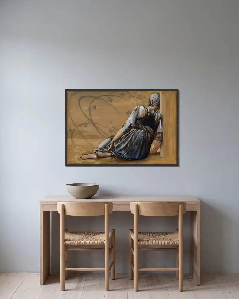 The Briar Rose Series – Study for ‘The Garden Court’ II av Sir Edward Coley Burne-Jones inramad på en vägg