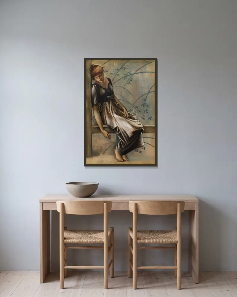 The Briar Rose Series – Study for ‘The Garden Court’ III av Sir Edward Coley Burne-Jones inramad på en vägg
