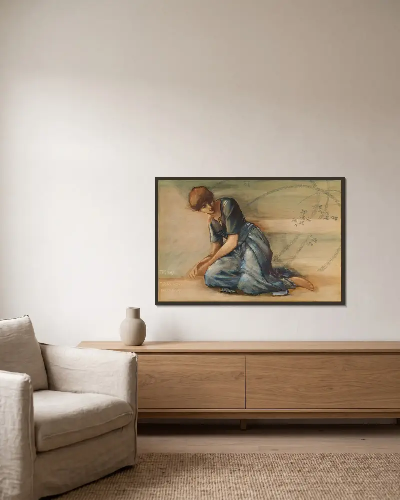 The Briar Rose Series – Study for ‘The Garden Court’ IV av Sir Edward Coley Burne-Jones inramad på en vägg