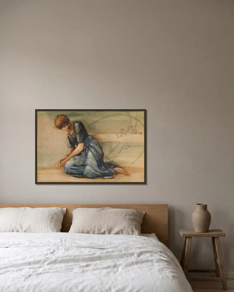 The Briar Rose Series – Study for ‘The Garden Court’ IV av Sir Edward Coley Burne-Jones inramad på en vägg
