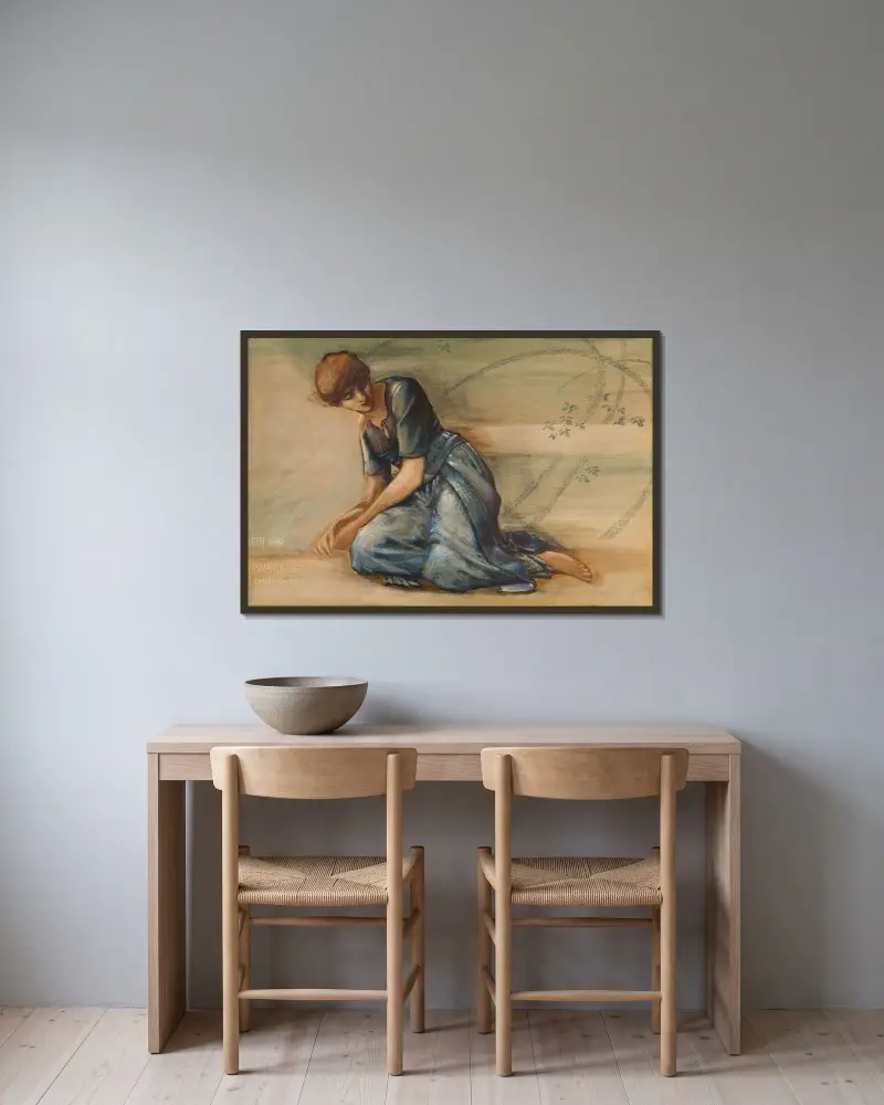 The Briar Rose Series – Study for ‘The Garden Court’ IV av Sir Edward Coley Burne-Jones inramad på en vägg