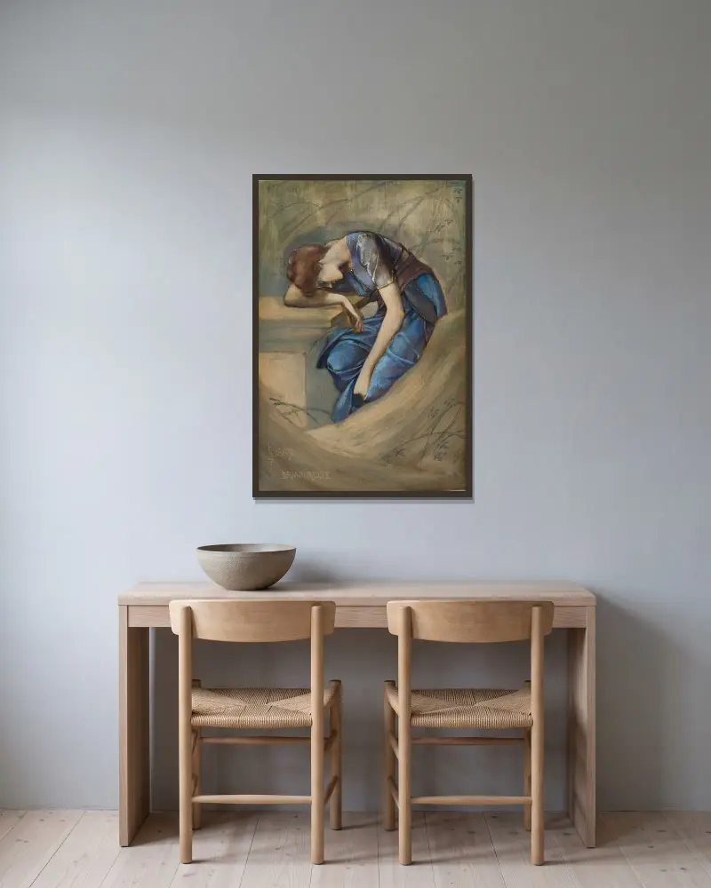 The Briar Rose Series – Study for ‘The Garden Court’, 1889 – nr 1 av Sir Edward Coley Burne-Jones inramad på en vägg