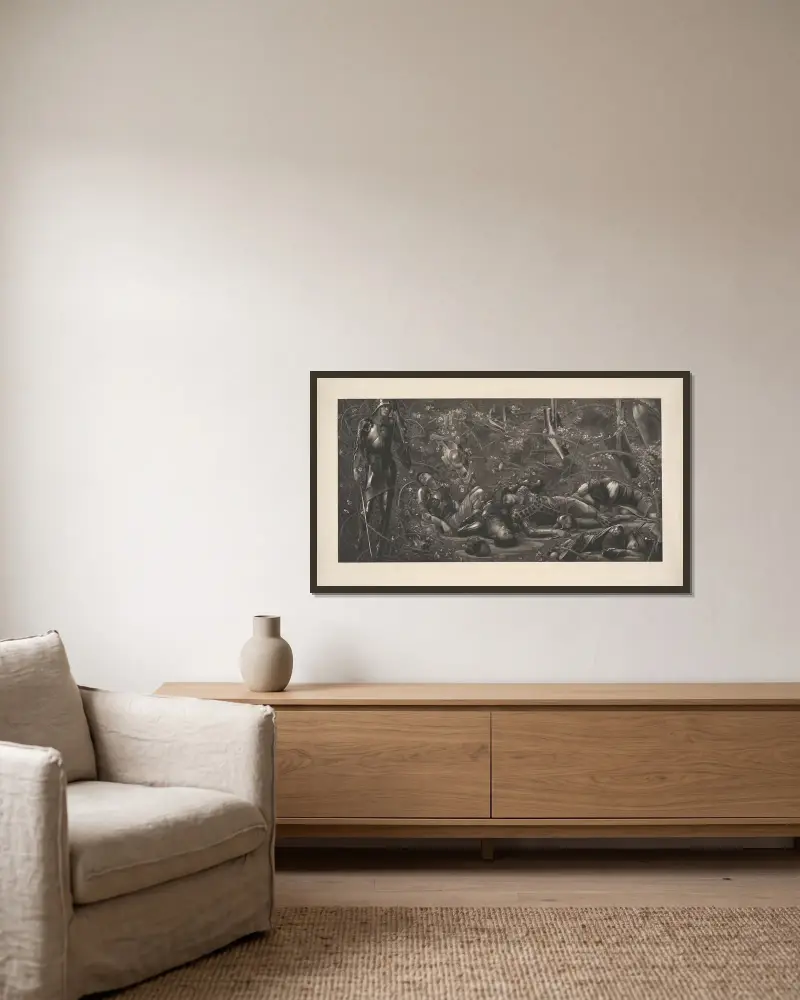 Der Dornenwald von Sir Edward Coley Burne-Jones gerahmt an einer Wand