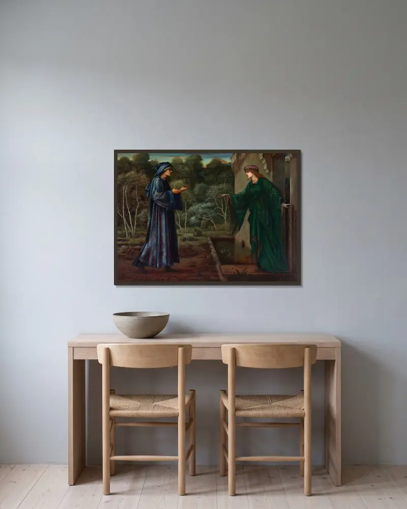 The Pilgrim At The Gate of Idleness av Sir Edward Coley Burne-Jones inramad på en vägg