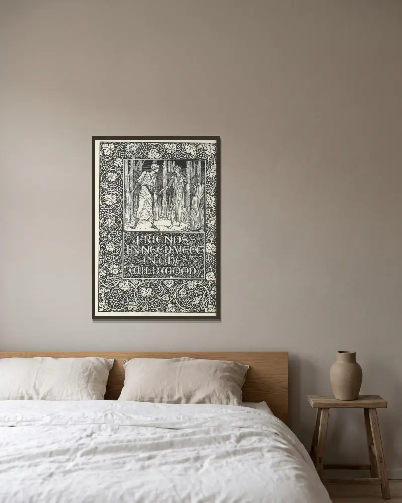 The well at the world’s end – Friends in need meet in the wildwood av Sir Edward Coley Burne-Jones inramad på en vägg