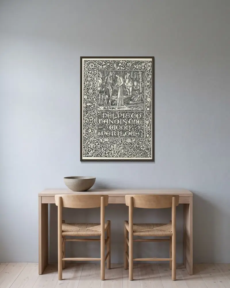 The well at the world’s end – Help is to hand in the wood perilous av Sir Edward Coley Burne-Jones inramad på en vägg