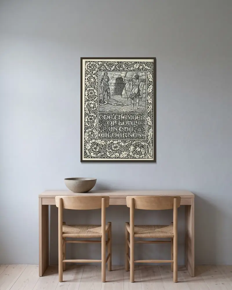 The well at the world’s end – The Chamber of love in the wilderness av Sir Edward Coley Burne-Jones inramad på en vägg