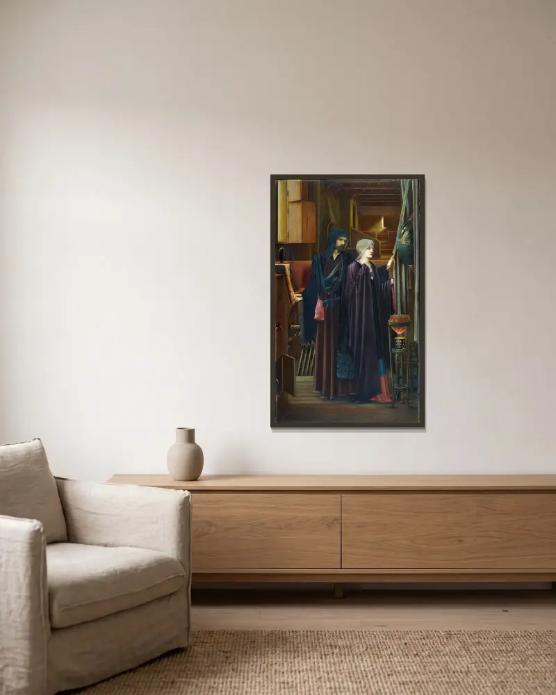 Der Zauberer von Sir Edward Coley Burne-Jones gerahmt an einer Wand