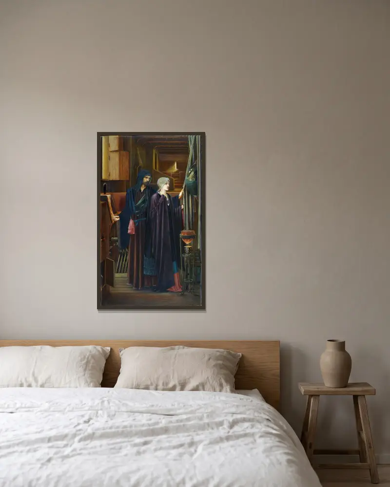 Der Zauberer von Sir Edward Coley Burne-Jones gerahmt an einer Wand