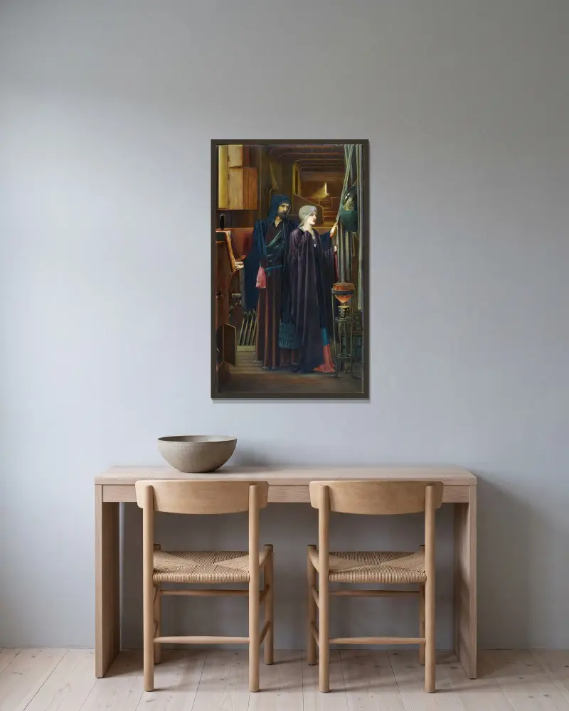 Der Zauberer von Sir Edward Coley Burne-Jones gerahmt an einer Wand