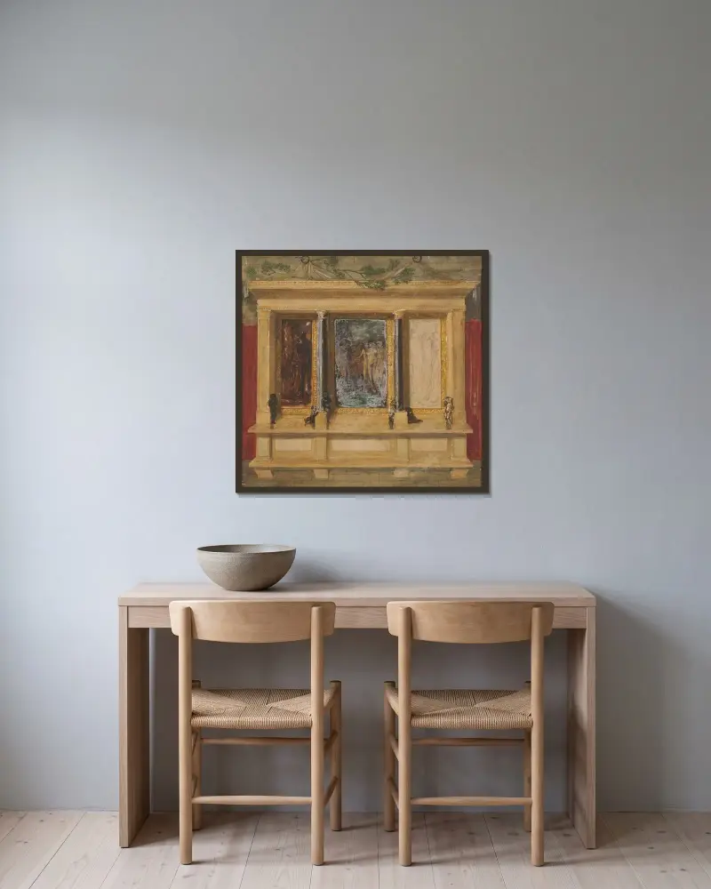Trojan triptyk – kompoziční studie, Sir Edward Coley Burne-Jones v rámu na stěně