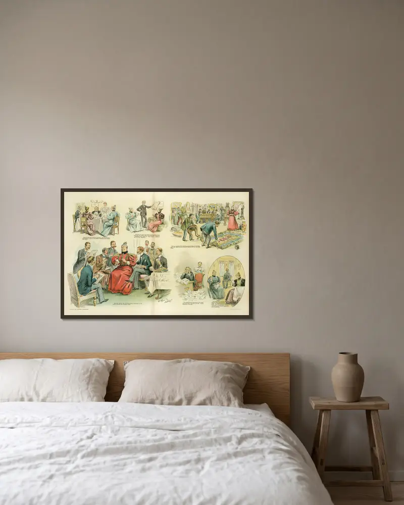 Was eine Zeitungsreklame bewirken kann von Frederick Burr Opper gerahmt an einer Wand