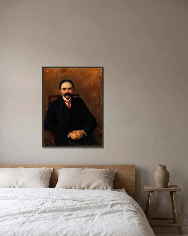 Portrait of Douglas Hyde, First President of Ireland (1860-1949), Poet and Scholar av John Butler Yeats inramad på en vägg