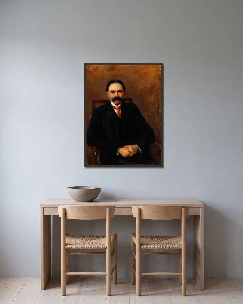 Portrait of Douglas Hyde, First President of Ireland (1860-1949), Poet and Scholar av John Butler Yeats inramad på en vägg